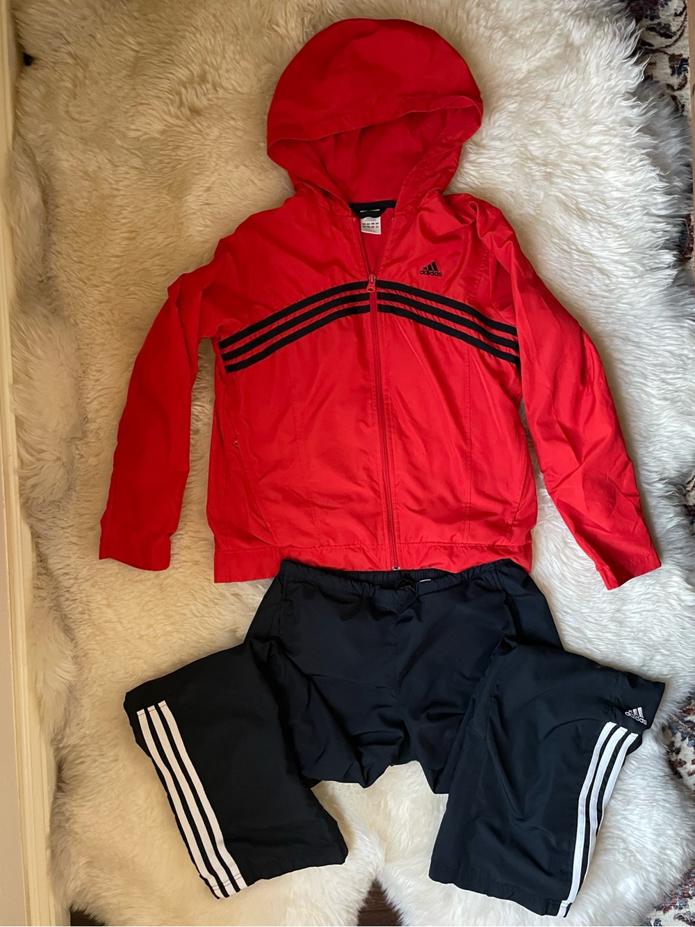 Vintage Adidas tomato red & black stripe windbreaker & pants tracksuit SET